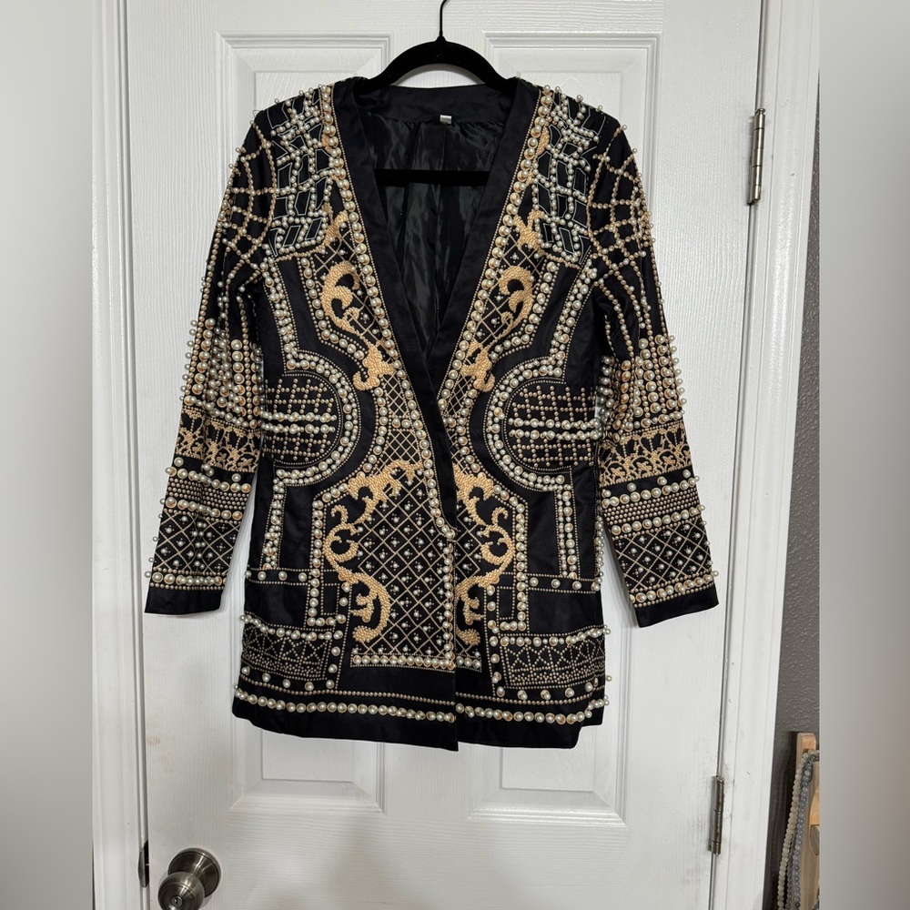 Embellished Black and Gold Blazer S